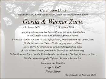 Traueranzeige von Gerda und Werner  Zarte von SYK