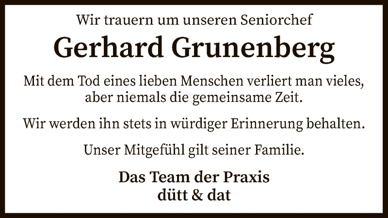 Traueranzeige für Gerhard Grunenberg vom 29.02.2020 aus SYK