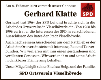 Traueranzeige von Gerhard Klatte von SYK