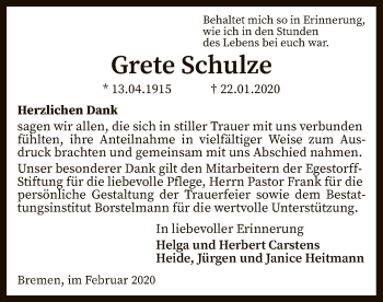 Traueranzeige von Grete Schulze von SYK