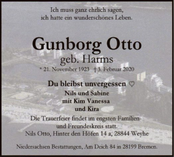 Traueranzeige von Gunborg Otto von SYK