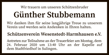 Traueranzeige von Günther Stubbemann von SYK