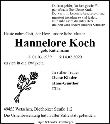 Traueranzeige von Hannelore Koch von SYK