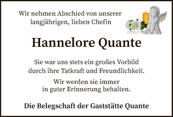 Traueranzeige von Hannelore Quante von SYK