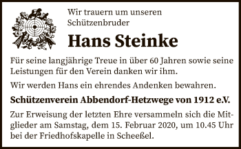 Traueranzeige von Hans Steinke von SYK