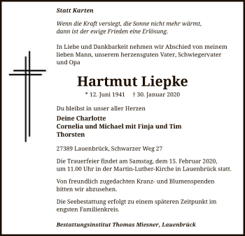 Traueranzeige von Hartmut Liepke von SYK