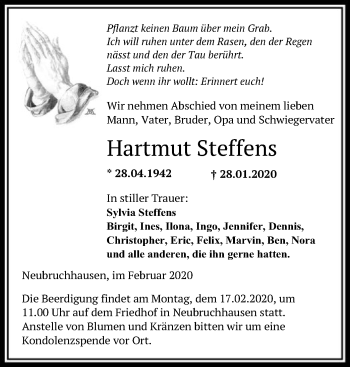 Traueranzeige von Hartmut Steffens von SYK