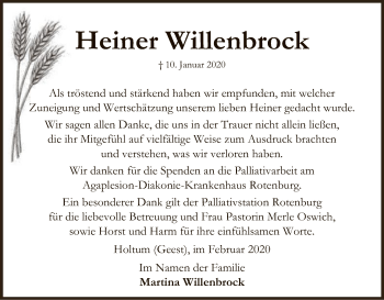 Traueranzeige von Heiner Willenbrock von SYK