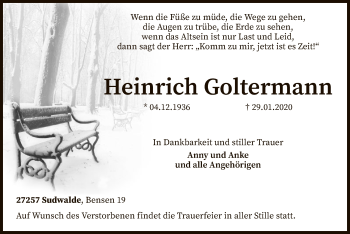 Traueranzeige von Heinrich Goltermann von SYK