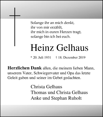 Traueranzeige von Heinz Gelhaus von SYK