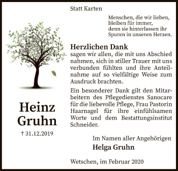 Traueranzeige von Heinz Gruhn von SYK