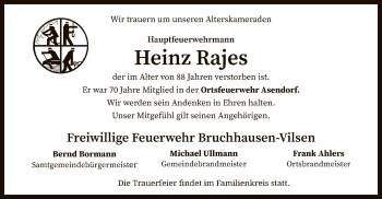 Traueranzeige von Heinz Rajes von SYK