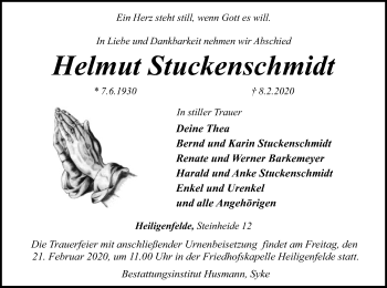 Traueranzeige von Helmut Stuckenschmidt von SYK