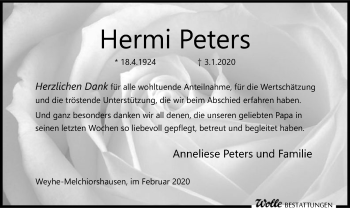 Traueranzeige von Hermi Peters von SYK