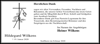 Traueranzeige von Hildegard Wilkens von SYK