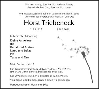 Traueranzeige von Horst Triebeneck von SYK