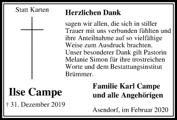 Traueranzeige von Ilse Campe von SYK