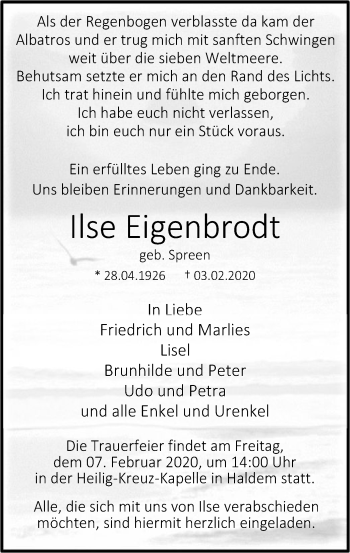 Traueranzeige von Ilse Eigenbrodt von SYK