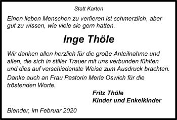 Traueranzeige von Inge Thöle von SYK