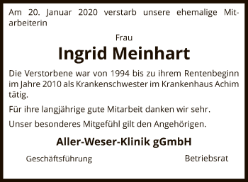 Traueranzeige von Ingrid Meinhart von SYK