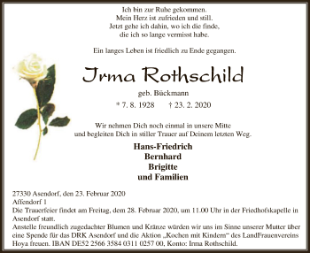 Traueranzeige von Irma Rothschild von SYK