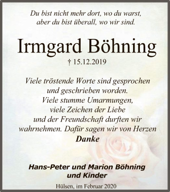 Traueranzeige von Irmgard Böhning von SYK