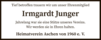 Traueranzeige von Irmgardt Junger von SYK