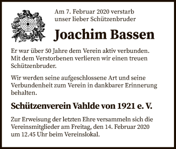 Traueranzeige von Joachim Bassen von SYK