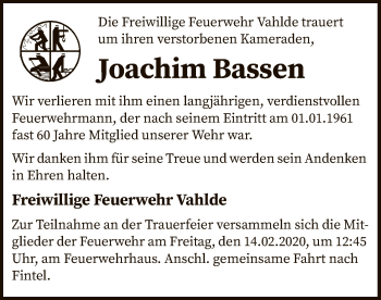 Traueranzeige von Joachim Bassen von SYK