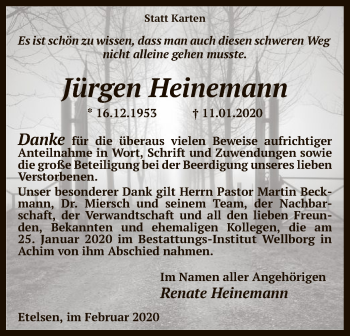 Traueranzeige von Jürgen Heinemann von SYK