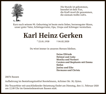 Traueranzeige von Karl-Heinz Gerken von SYK