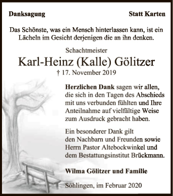 Traueranzeige von Karl-Heinz Gölitzer von SYK