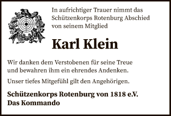 Traueranzeige von Karl Klein von SYK