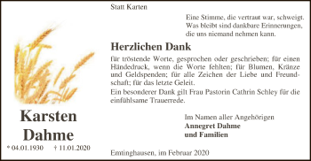 Traueranzeige von Karsten Dahme von SYK