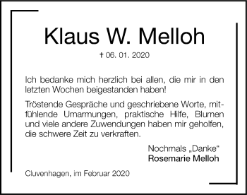 Traueranzeige von Klaus W. Melloh von SYK