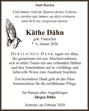 Traueranzeige von Käthe Dähn von SYK