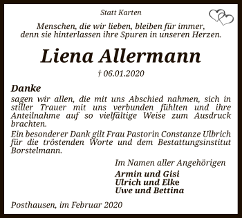 Traueranzeige von Liena Allermann von SYK