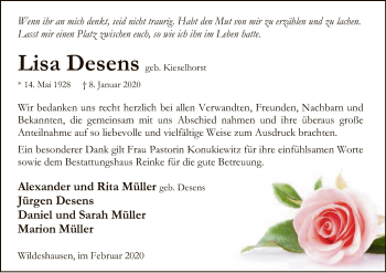 Traueranzeige von Lisa Desens von SYK
