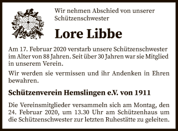 Traueranzeige von Lore Libbe von SYK