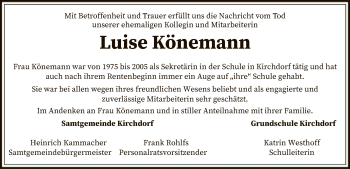 Traueranzeige von Luise Könemann von SYK