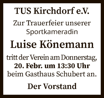 Traueranzeige von Luise Könemann von SYK