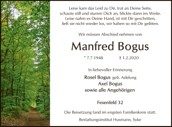 Traueranzeige von Manfred Bogus von SYK