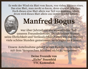 Traueranzeige von Manfred Bogus von SYK