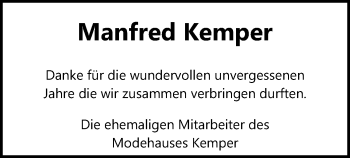 Traueranzeige von Manfred Kemper von SYK