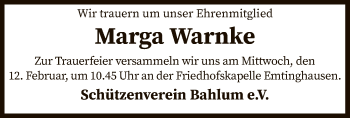 Traueranzeige von Marga Warnke von SYK