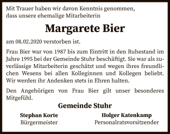 Traueranzeige von Margarete Bier von SYK