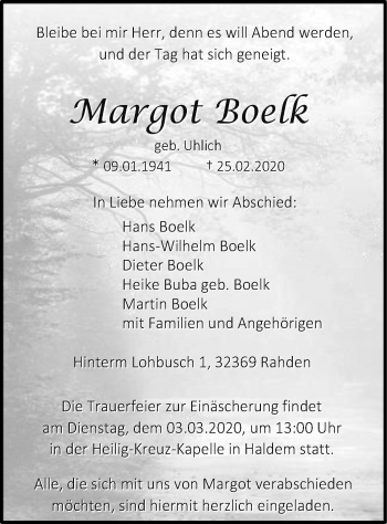 Traueranzeige von Margot Boelk von SYK