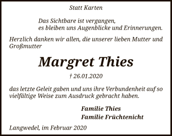 Traueranzeige von Margret Thies von SYK