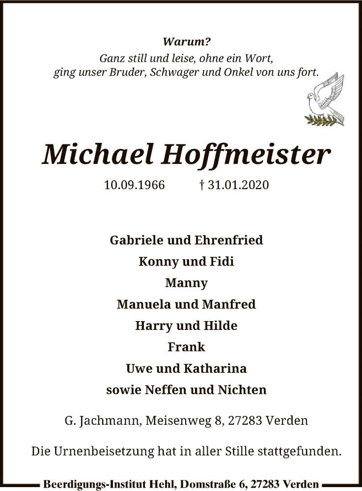  Traueranzeige für Michael Hoffmeister vom 19.02.2020 aus SYK