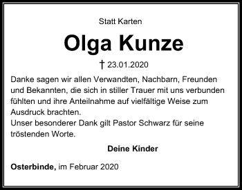 Traueranzeige von Olga Kunze von SYK